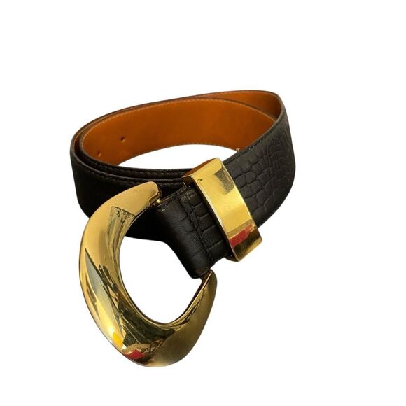 Jana Croc Embossed Leather Belt Black Gold MED - Picture 1 of 5